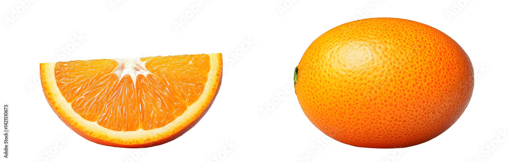 Poster orange slice isolated on white. orange with slice and half on white background. orange fruit collect