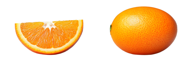 Orange slice isolated on white. Orange with slice and half on white background. Orange fruit collection with clipping path. Full depth of field.