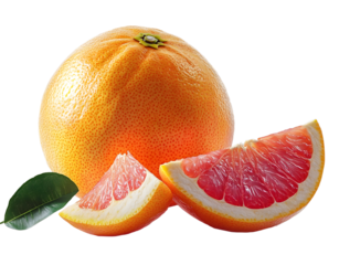 Grapefruit isolated. Pink grapefruit with leaf. Whole grapefruit with slice on white. Grapefruit slices with zest isolate. With clipping path. Full depth of field.