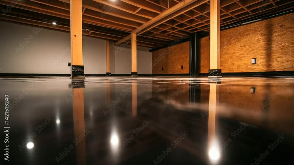 Poster energy-efficient crawl space with shiny reflective insulation blankets and a structured dimple board