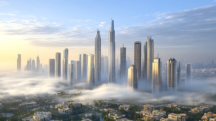Dubai Skyline Misty Sunrise