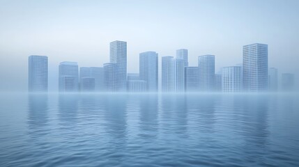 Obraz premium Misty city skyline reflected on water