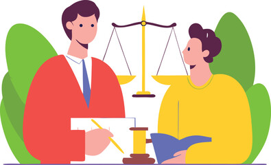 Isometric Vector Illustration of Lawyer Consulting Client on Business Law

