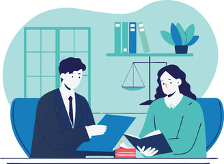 Isometric Vector Illustration of Lawyer Consulting Client on Business Law


