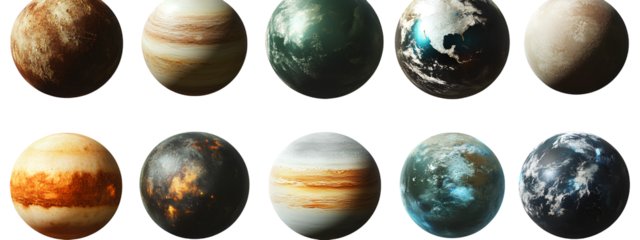 3D planets in space, transparent background PNG