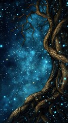 Obraz premium Cosmic Tree Roots at Night