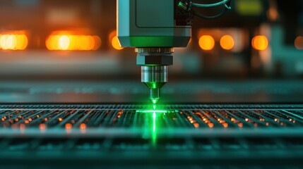 High-Tech Laser Machine Cutting Through Metal Sheet in Modern Industrial Manufacturing Environment