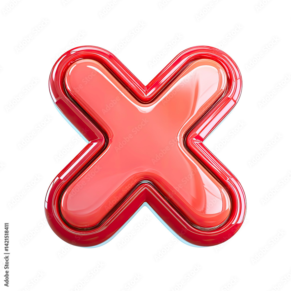 Poster glossy red x mark symbol 3d render transparent background