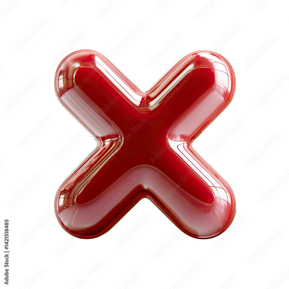 Poster glossy red x mark symbol 3d render transparent background
