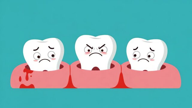 Cartoon teeth expressing emotions about dental health issues  