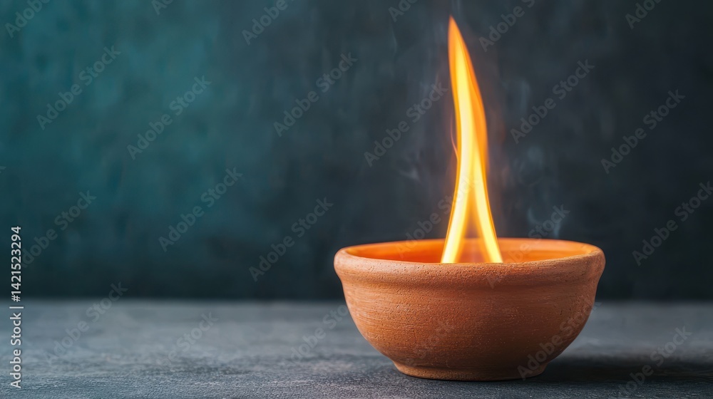 Poster flame dancing in a clay bowl on dark background capturing essence of warmth and tranquility in a sim