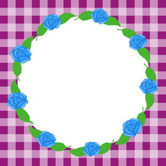 Rose frame, Rose frame with checkered background, Checkered rose frame, Blue rose frame, Blue rose frame