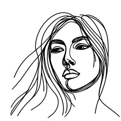 girl with long hair, flowing lines extending outward, creating a sense of motion and mystery, a continuous line drawing of long