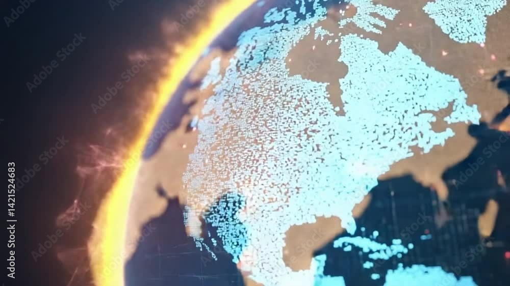 Poster global digital footprint: an artistic digital rendering of planet earth, enveloped in a network of i
