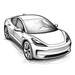 Car sketch in black and white, automotive design and transportation