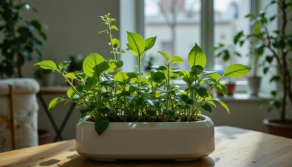 Smart plant growing from robotic pot, AI and nature interaction