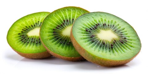 Fototapeta premium Fresh Kiwi Fruit Slices Isolated, White Background, High-Resolution Product Photography, Food Photo, Kiwi Slices Image, Green Kiwi, Healthy Food