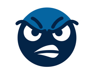 Angry face emoji expressing frustration in blue tones  