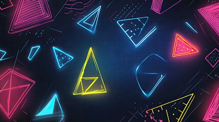 Vibrant Neon Geometric Abstract Art: 80s Retro Synthwave Style Background Design