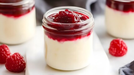 Delicious Creamy Raspberry Dessert in Jars, Sweet Treat, Homemade Recipe