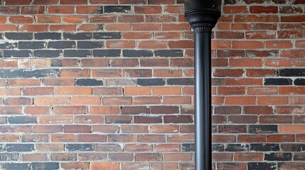 Detailed shot of aged red brick wall meeting black steel column in loft space