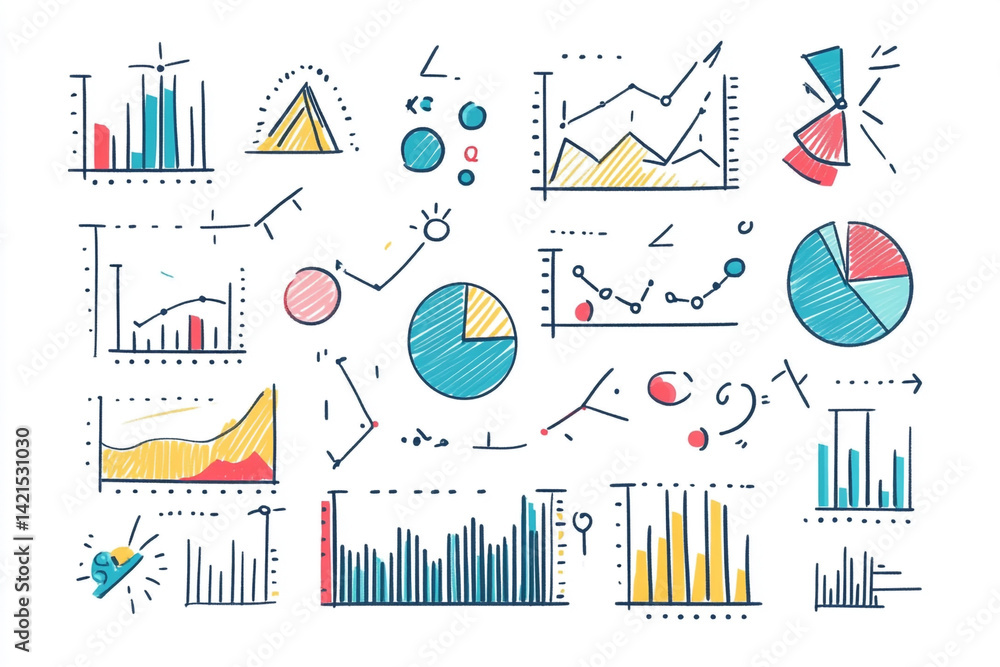 Poster hand drawn charts graphs and diagrams data visualization business analytics infographic