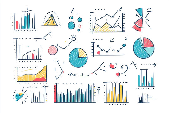 Hand drawn charts graphs and diagrams data visualization business analytics infographic