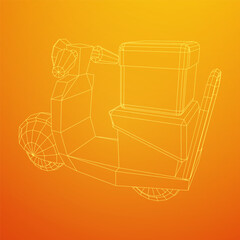 Delivery scooter for lifestyle design courier. Business express delivery concept. Wireframe low poly mesh vector illustration