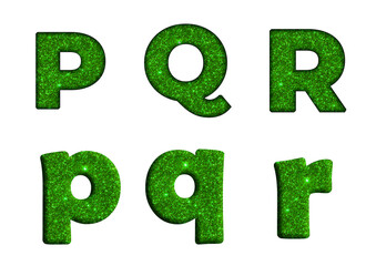 Green glitter Bling texture Foil font  P, Q, R  Alphabet letter text typography font  copy.png