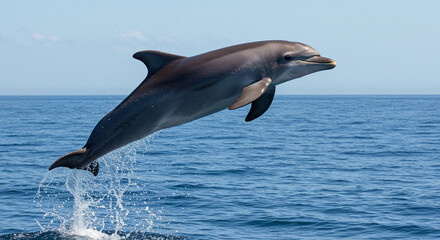 Fototapeta premium Dolphin Jumping from Ocean Water on a Sunny Day