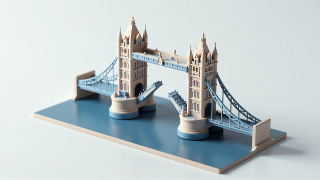 Detailed Isometric Model of Tower Bridge, London, Showing Bascules Slightly Raised