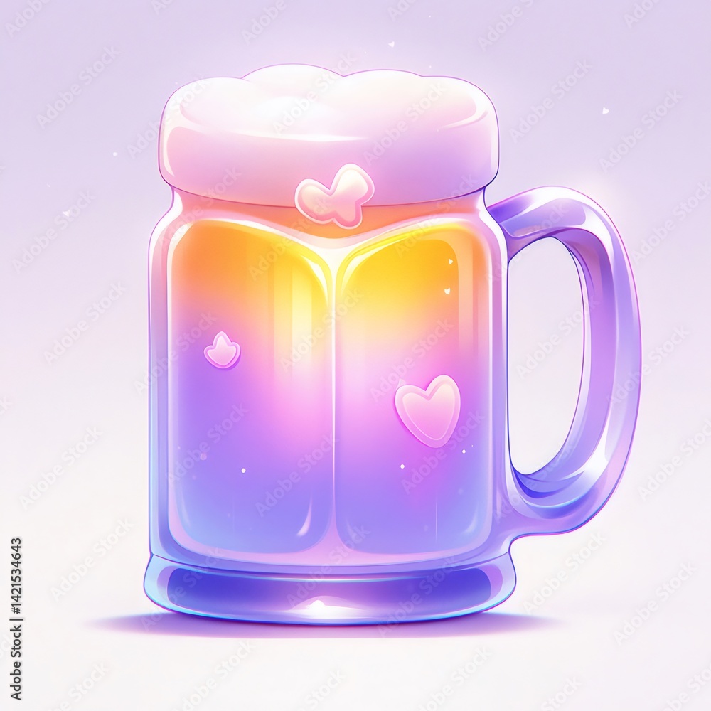Poster 虹色の光が輝くファンタジービールグラス 優しいグラデーションカラー 背景に柔らかい光