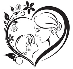 Heartwarming Mother and Child Logo with Flowers Art & Illustration