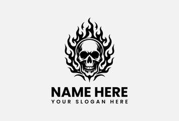 Fire skull vector logo template, flaming skull illustration with bold and intense graphic design