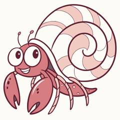Cute Hermit Crab with Spiral Shell – Cartoon Sticker Style