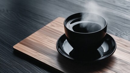 A steaming cup of hot coffee creating a cozy and inviting atmosphere..