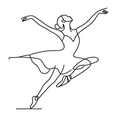 Elegant Ballerina in Graceful Pose Continuous Line Silhouette Vector Illustration