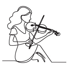 Silhouette of Woman Playing Violin Graceful Continuous Line Art Vector