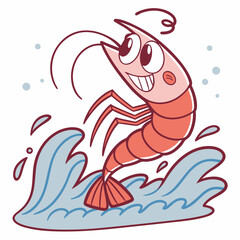 Shrimp Hopping by the Sea – Cute Vector Style