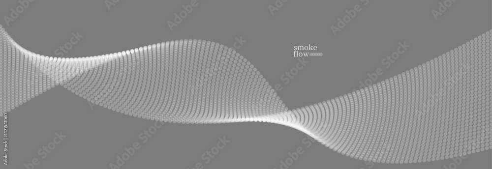 Poster vector abstract background with wave of flowing particles, smoke flowing grey design, smooth and sof