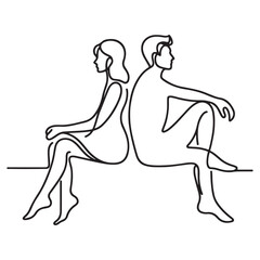Contrasting Relationship Silhouette One Line Drawing Separated Couple Art