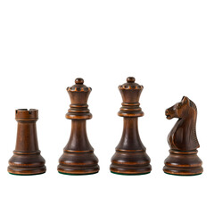 Fototapeta premium Antique Wooden Chess Pieces Vintage Chess Set Detail isolated on transparent background