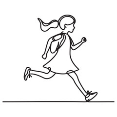 Running Girl Single Line Illustration Vector Sport and Fitness