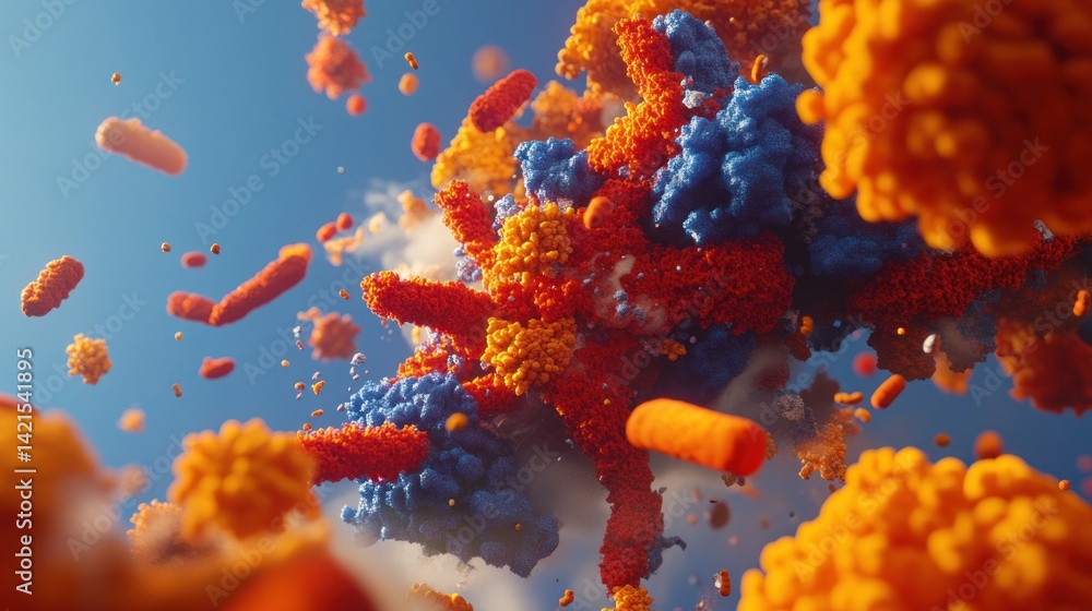 Poster colorful molecular structures exploding in vibrant display.