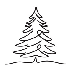 Minimalist Pine Tree Continuous Line Art Vector Illustration