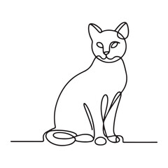 Minimalist One Line Drawing of a Sitting Cat Pet Animal