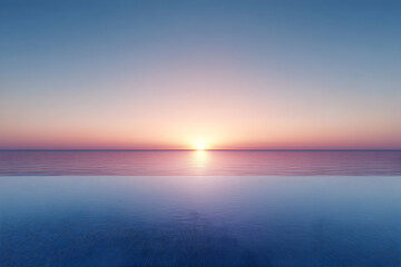 Obraz premium Serene sunset over tranquil ocean reflecting in infinity pool. Perfect for travel, vacation, or relaxation themes.