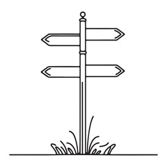 Blank Signpost Silhouette Directional Minimalist One Line Art Vector