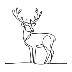 Stately Reindeer Single Line Art Drawing With Large Antlers