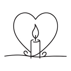 Candle in Heart Silhouette Continuous Line Illustration Memorial Symbol